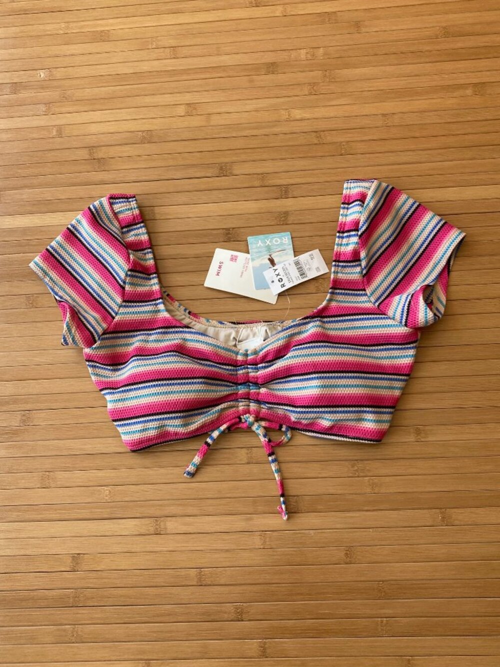 Roxy Paraiso Stripe Crop Top Swim Top Medium M Multicolor Woven NWT